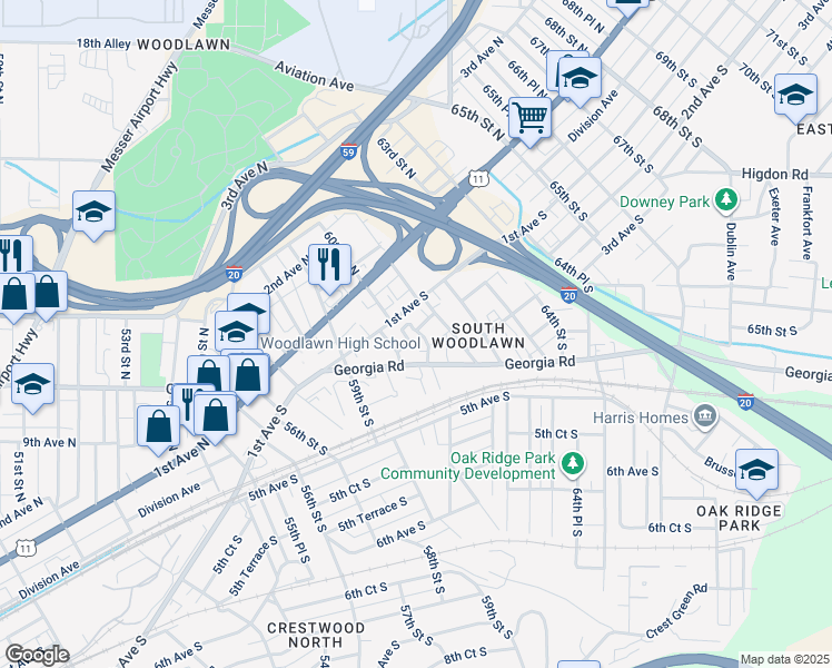 map of restaurants, bars, coffee shops, grocery stores, and more near 6039 Wood Station Place in Birmingham