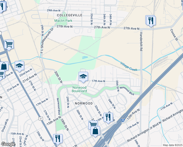 map of restaurants, bars, coffee shops, grocery stores, and more near 3218 17th Avenue North in Birmingham