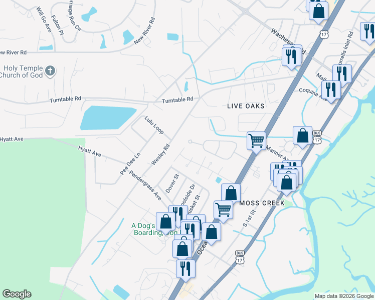 map of restaurants, bars, coffee shops, grocery stores, and more near 884 Whaler Place in Murrells Inlet