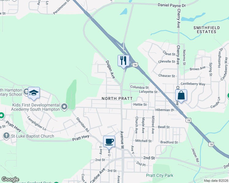 map of restaurants, bars, coffee shops, grocery stores, and more near 1024 Lafayette Street in Birmingham