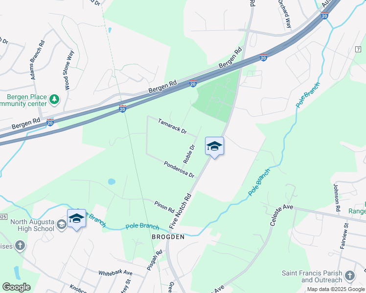 map of restaurants, bars, coffee shops, grocery stores, and more near 1006 Roble Drive in North Augusta