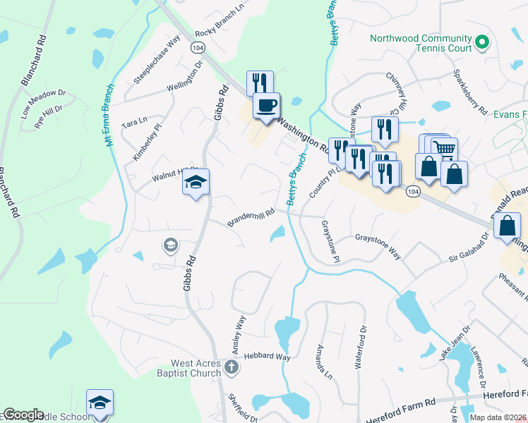 map of restaurants, bars, coffee shops, grocery stores, and more near 518 Brandermill Road in Evans