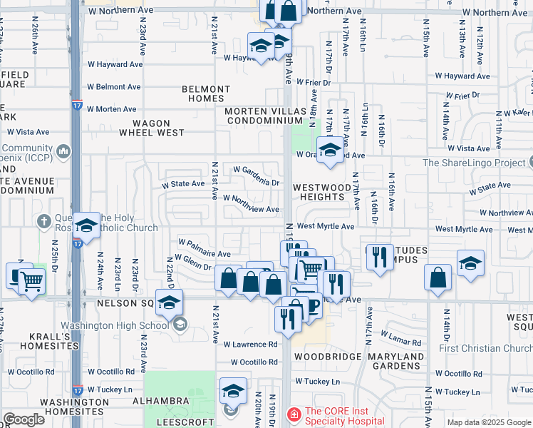map of restaurants, bars, coffee shops, grocery stores, and more near 1925 West Northview Avenue in Phoenix