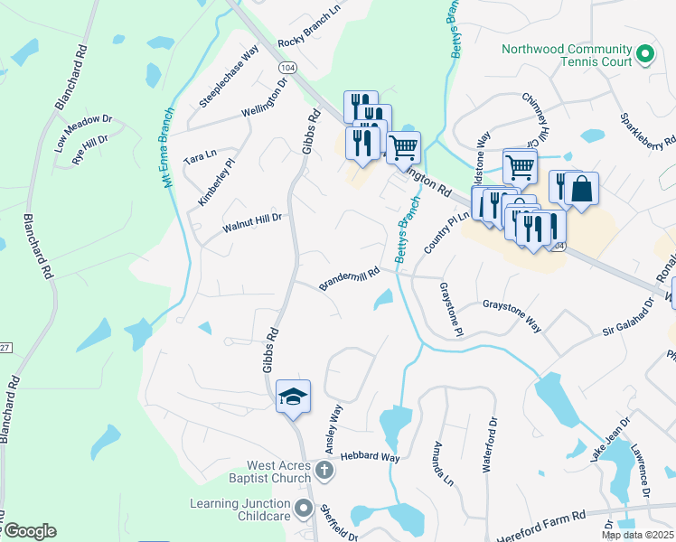map of restaurants, bars, coffee shops, grocery stores, and more near 512 Brandermill Road in Evans