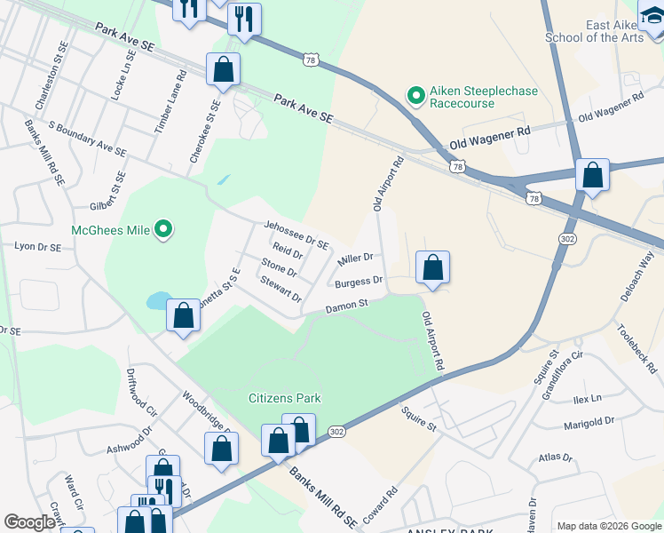 map of restaurants, bars, coffee shops, grocery stores, and more near 330 Jehossee Drive in Aiken