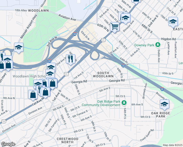 map of restaurants, bars, coffee shops, grocery stores, and more near 6039 Wood Station Place in Birmingham