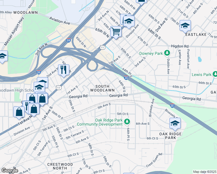 map of restaurants, bars, coffee shops, grocery stores, and more near 6213 3rd Avenue South in Birmingham