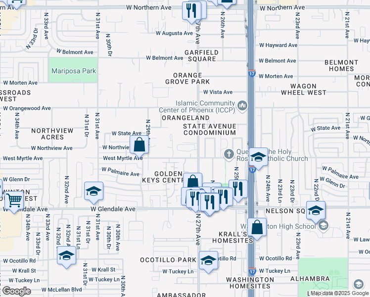 map of restaurants, bars, coffee shops, grocery stores, and more near 7220 North 27th Avenue in Phoenix