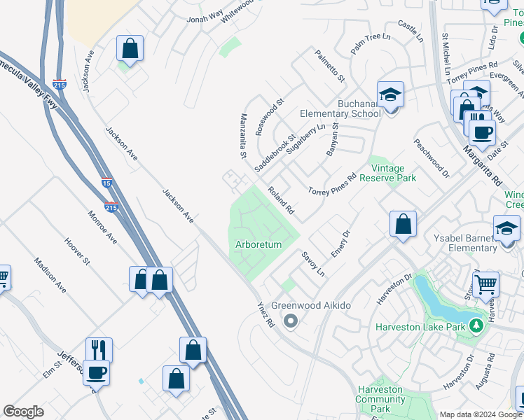 map of restaurants, bars, coffee shops, grocery stores, and more near 26352 Arboretum Way in Murrieta