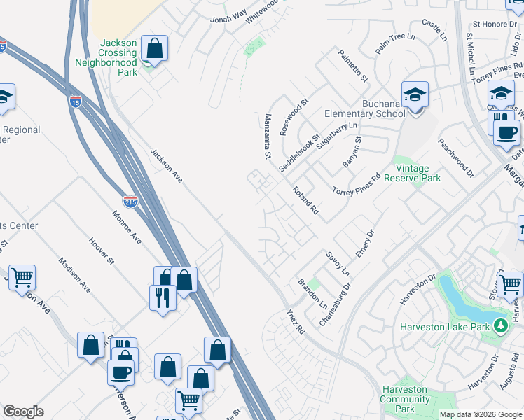 map of restaurants, bars, coffee shops, grocery stores, and more near 26313 Arboretum Way in Murrieta