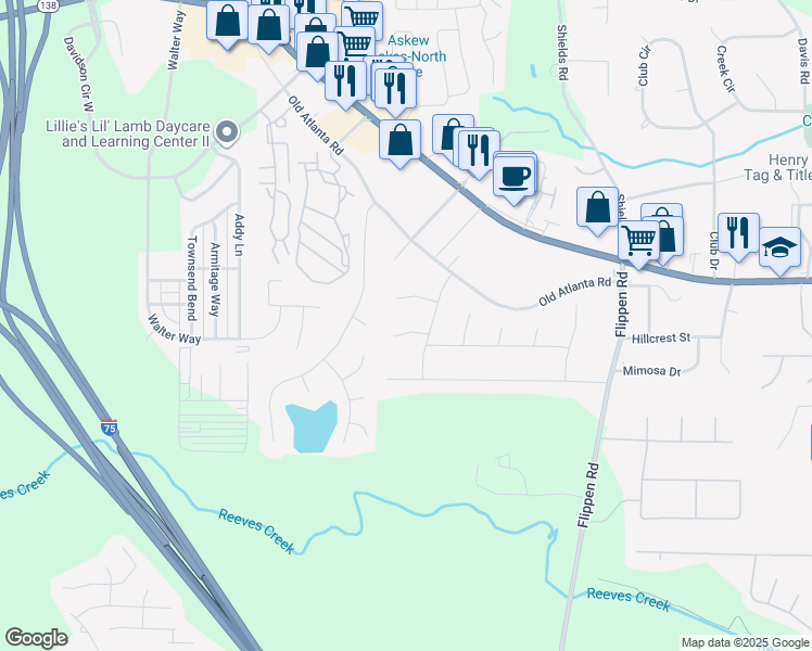 map of restaurants, bars, coffee shops, grocery stores, and more near 920 Sideline Court in Stockbridge