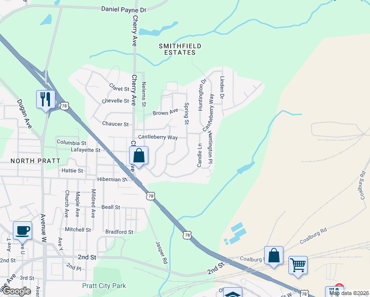 map of restaurants, bars, coffee shops, grocery stores, and more near 652 Old Pine Road in Birmingham