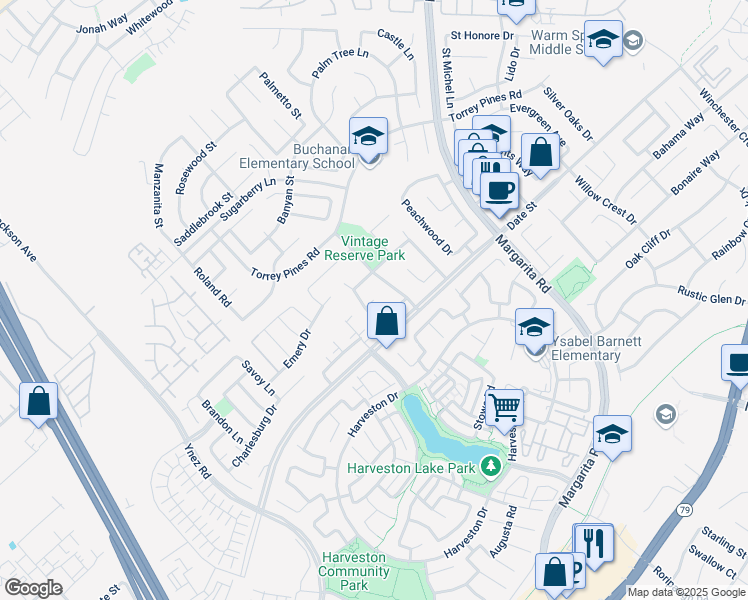 map of restaurants, bars, coffee shops, grocery stores, and more near 40198 Paddington Court in Murrieta