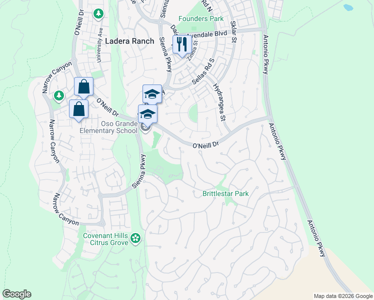 map of restaurants, bars, coffee shops, grocery stores, and more near 10 Harlequin Street in Mission Viejo