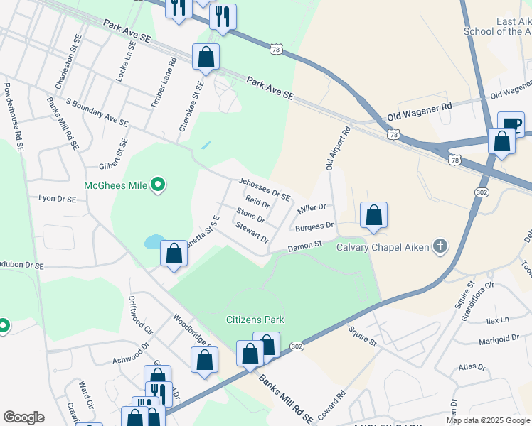 map of restaurants, bars, coffee shops, grocery stores, and more near 503 Polo Drive in Aiken