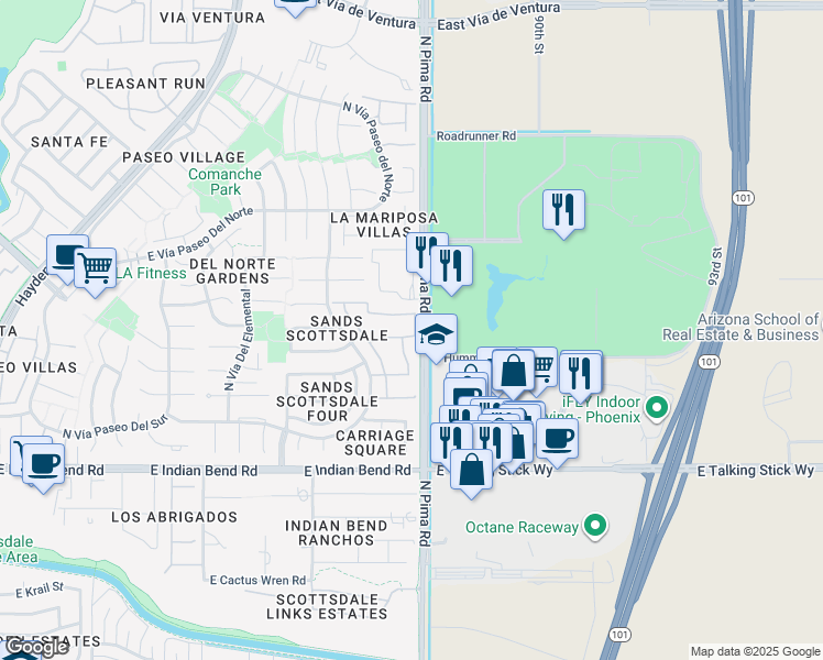 map of restaurants, bars, coffee shops, grocery stores, and more near 8744 East Vía De Dorado in Scottsdale