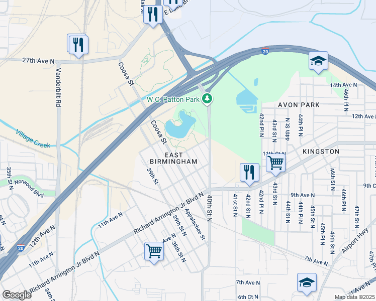 map of restaurants, bars, coffee shops, grocery stores, and more near 3937 12th Avenue North in Birmingham