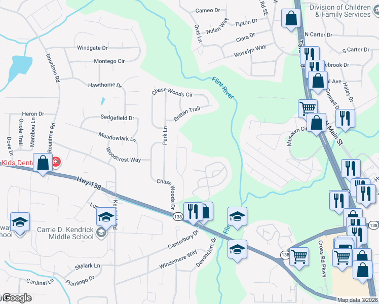 map of restaurants, bars, coffee shops, grocery stores, and more near 395 Haverhill Lane in Jonesboro