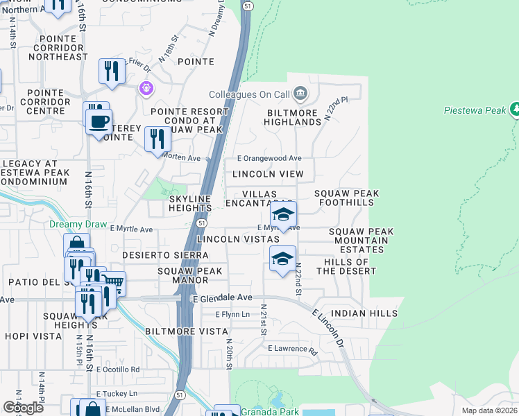 map of restaurants, bars, coffee shops, grocery stores, and more near 7226 North 21st Street in Phoenix