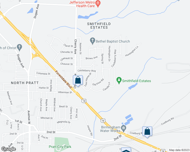 map of restaurants, bars, coffee shops, grocery stores, and more near 1744 Brookfield Lane in Birmingham