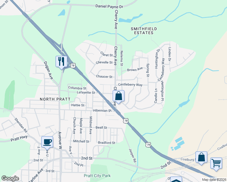 map of restaurants, bars, coffee shops, grocery stores, and more near 704 Cherry Avenue in Birmingham