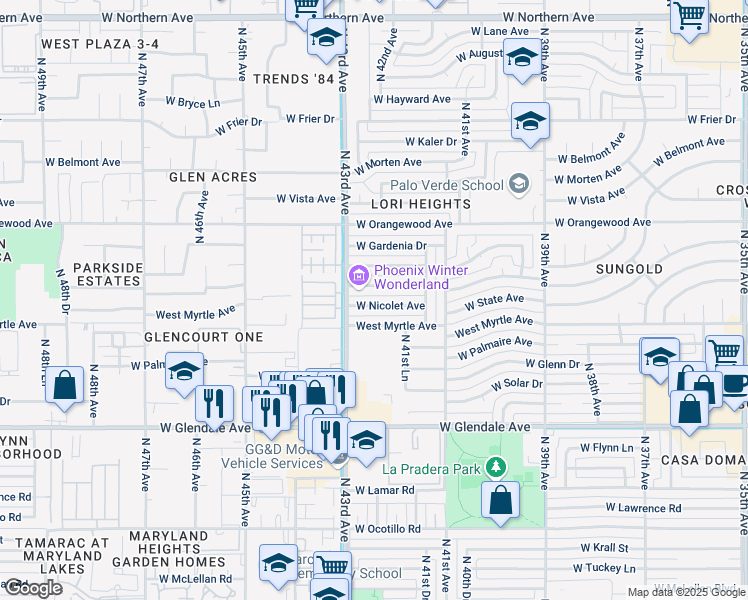 map of restaurants, bars, coffee shops, grocery stores, and more near 4226 West Nicolet Avenue in Phoenix