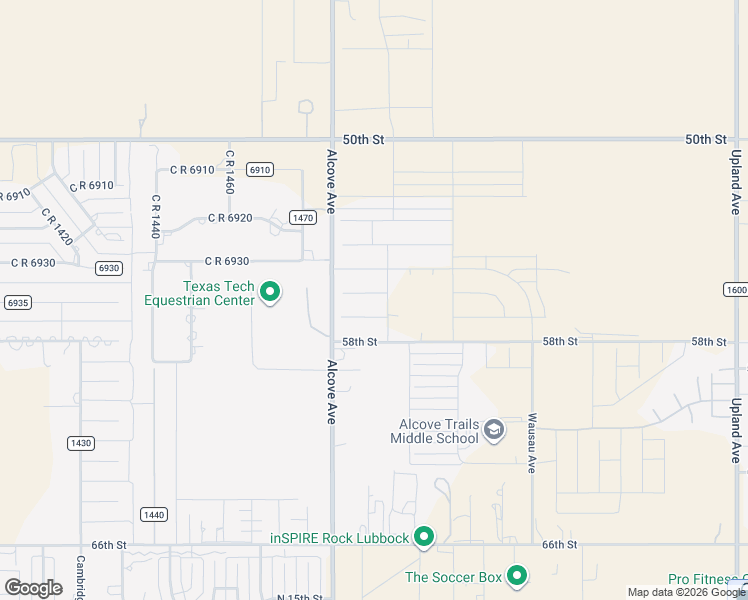 map of restaurants, bars, coffee shops, grocery stores, and more near 5803 County Road 1500 in Lubbock