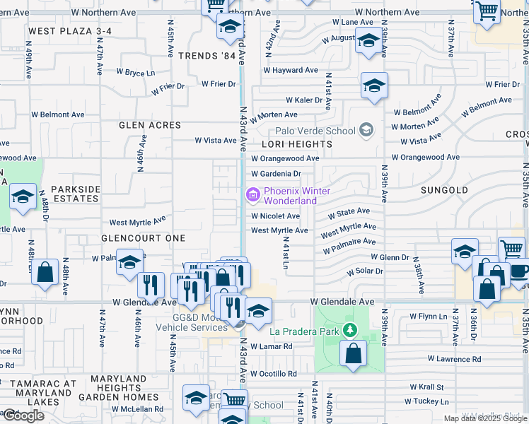 map of restaurants, bars, coffee shops, grocery stores, and more near 4226 West Nicolet Avenue in Phoenix