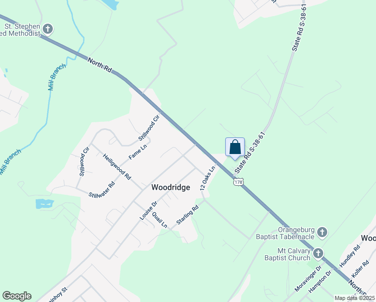 map of restaurants, bars, coffee shops, grocery stores, and more near 123 Woodridge Lane in Orangeburg