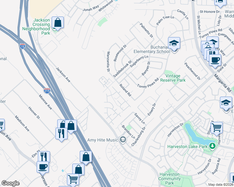 map of restaurants, bars, coffee shops, grocery stores, and more near 26342 Arboretum Way in Murrieta