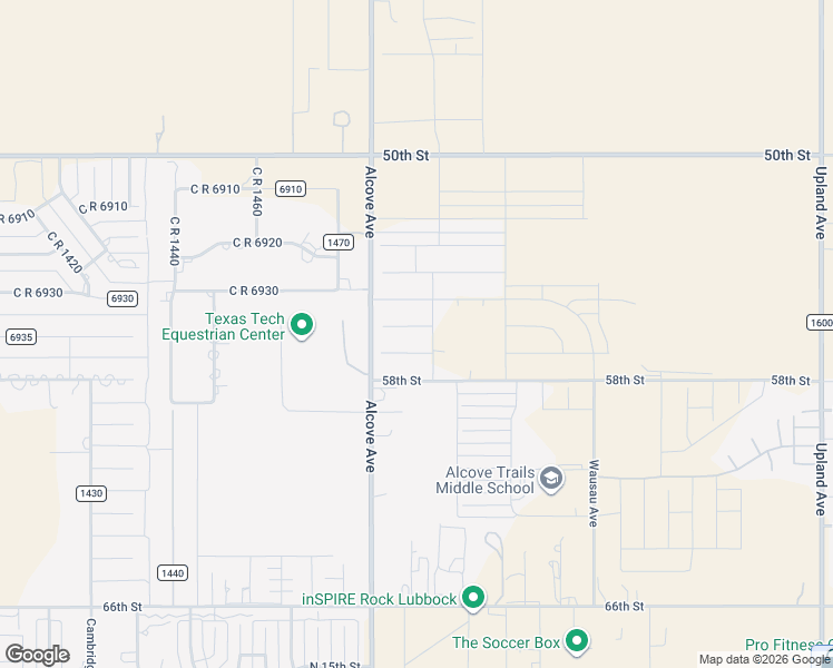 map of restaurants, bars, coffee shops, grocery stores, and more near 5803 County Road 1500 in Lubbock