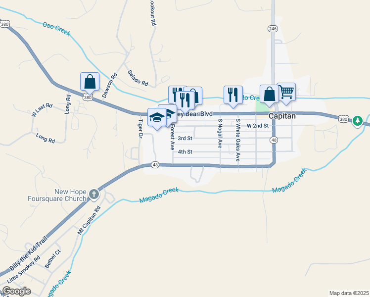 map of restaurants, bars, coffee shops, grocery stores, and more near 442 4th Street in Capitan