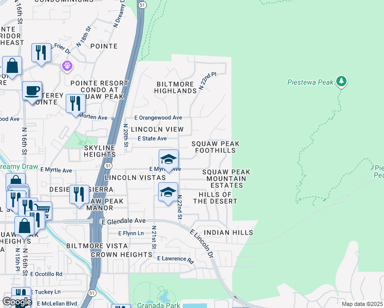 map of restaurants, bars, coffee shops, grocery stores, and more near 2220 East Nicolet Avenue in Phoenix