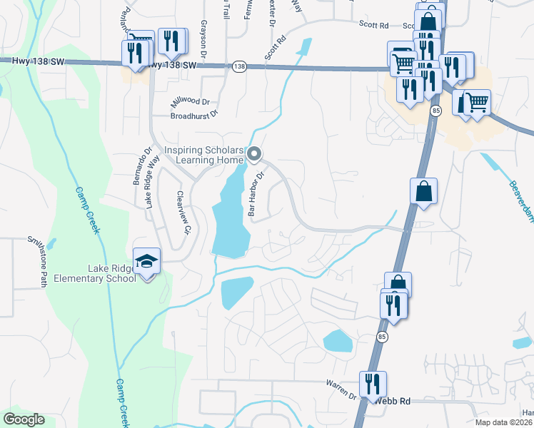 map of restaurants, bars, coffee shops, grocery stores, and more near 7822 Bar Harbor Drive in Riverdale