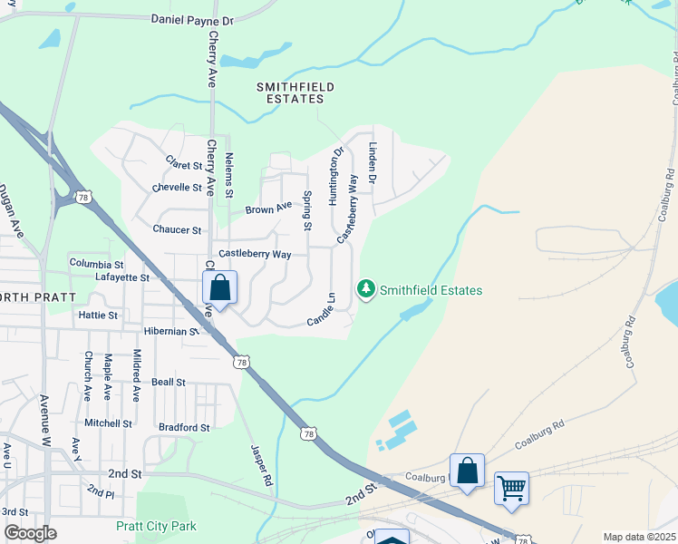 map of restaurants, bars, coffee shops, grocery stores, and more near 657 Candle Ln in Birmingham