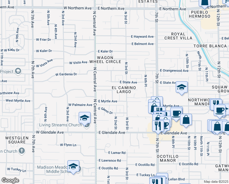 map of restaurants, bars, coffee shops, grocery stores, and more near 131 East Northview Avenue in Phoenix