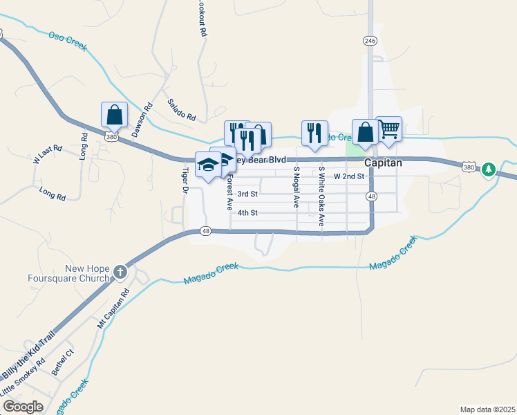 map of restaurants, bars, coffee shops, grocery stores, and more near 442-444 4th Street in Capitan