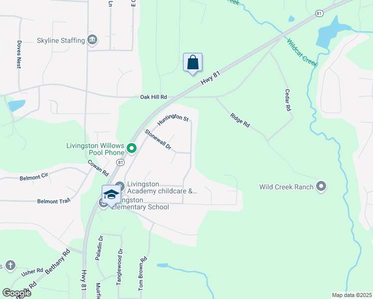 map of restaurants, bars, coffee shops, grocery stores, and more near 115 Stonewall Drive in Covington