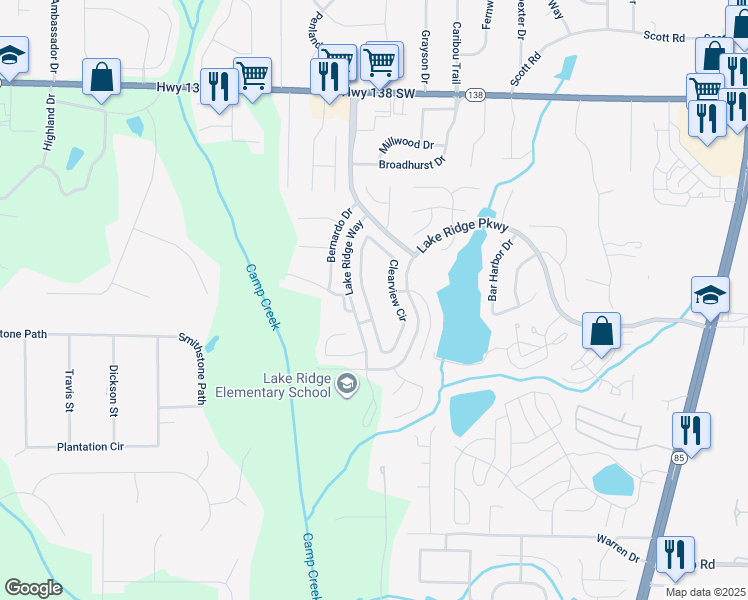 map of restaurants, bars, coffee shops, grocery stores, and more near 8132 Clearview Circle in Riverdale