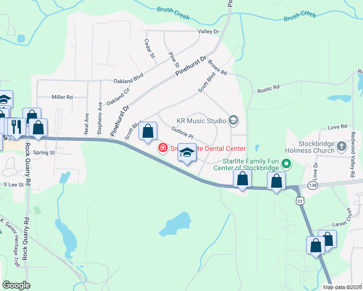 map of restaurants, bars, coffee shops, grocery stores, and more near 115 Charlotte Blvd in Stockbridge