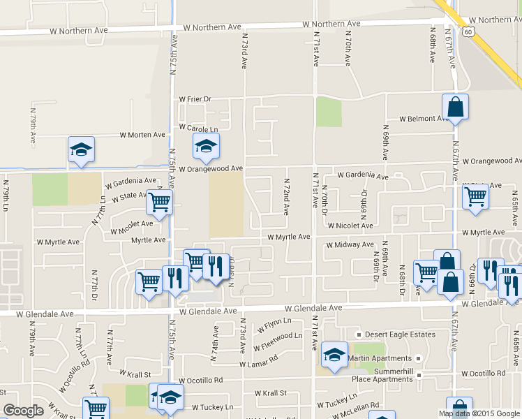map of restaurants, bars, coffee shops, grocery stores, and more near 7262 West Northview Avenue in Glendale