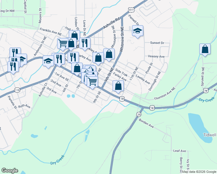 map of restaurants, bars, coffee shops, grocery stores, and more near 8409 Ciscero Davis Avenue in Leeds