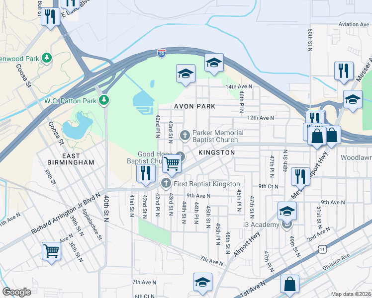 map of restaurants, bars, coffee shops, grocery stores, and more near 4328 11th Avenue North in Birmingham