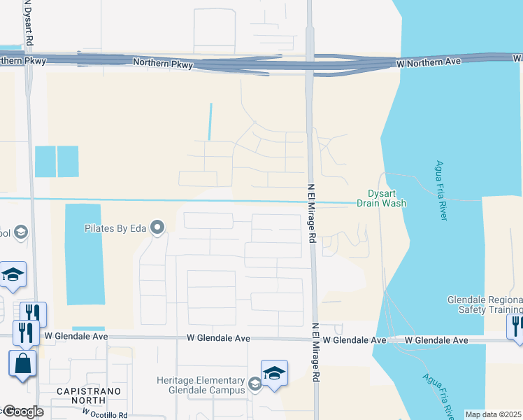 map of restaurants, bars, coffee shops, grocery stores, and more near 12438 West Orangewood Avenue in Glendale