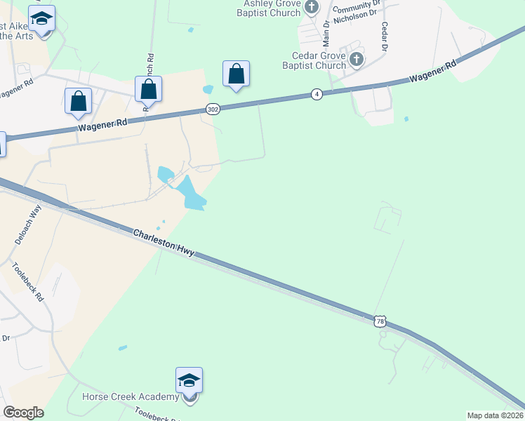 map of restaurants, bars, coffee shops, grocery stores, and more near 2558 Wagener Road in Aiken