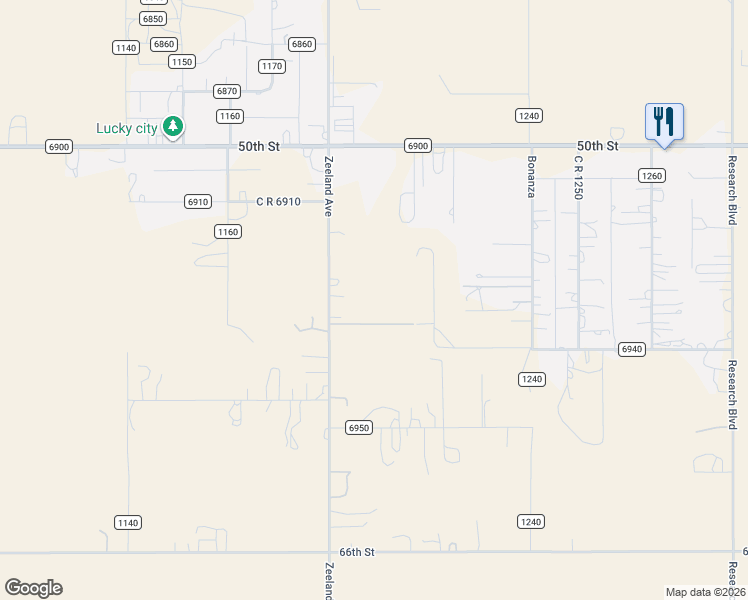 map of restaurants, bars, coffee shops, grocery stores, and more near 5257 Zeeland Avenue in Lubbock