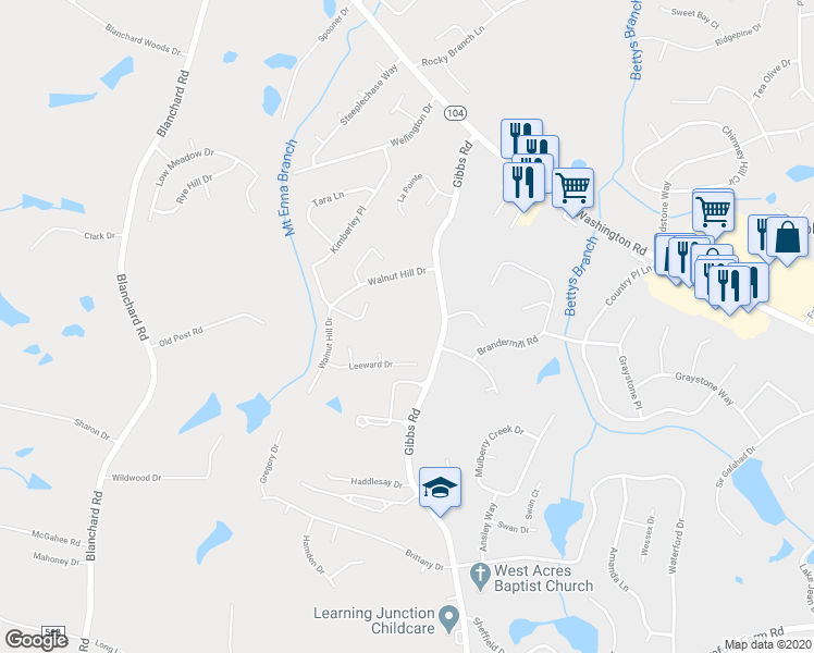map of restaurants, bars, coffee shops, grocery stores, and more near 628 Gibbs Road in Evans