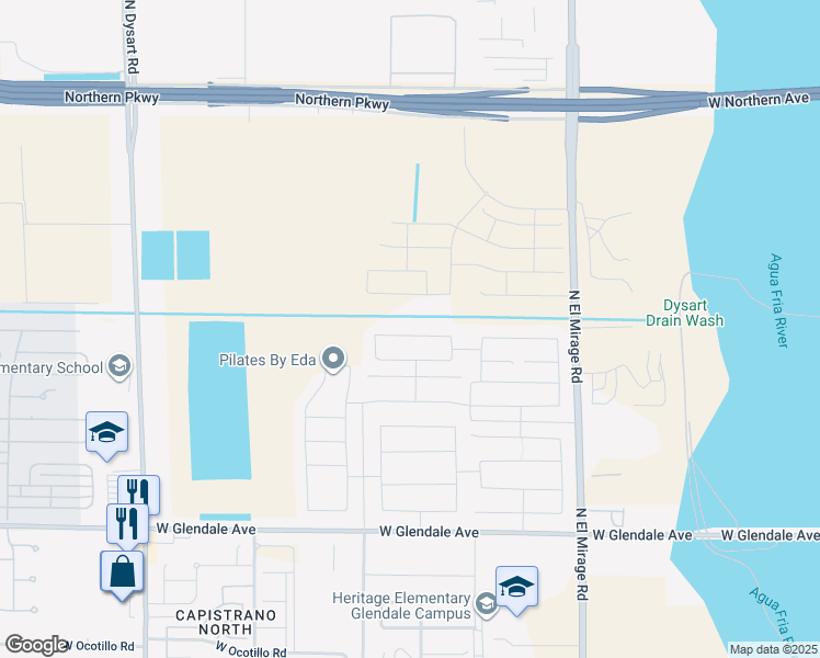map of restaurants, bars, coffee shops, grocery stores, and more near 12610 West Orangewood Avenue in Glendale