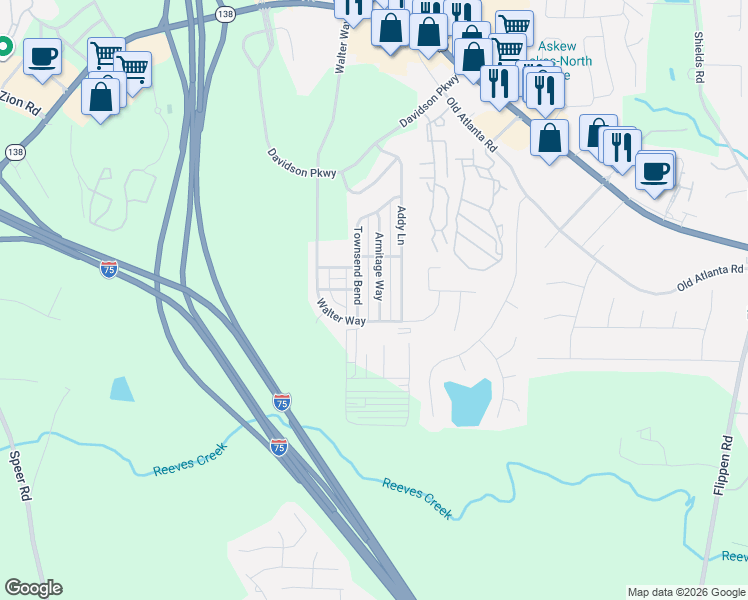 map of restaurants, bars, coffee shops, grocery stores, and more near 692 Armitage Way in Stockbridge