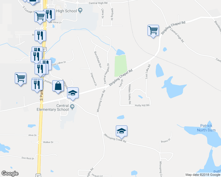 map of restaurants, bars, coffee shops, grocery stores, and more near 865 Stripling Chapel Road in Carrollton
